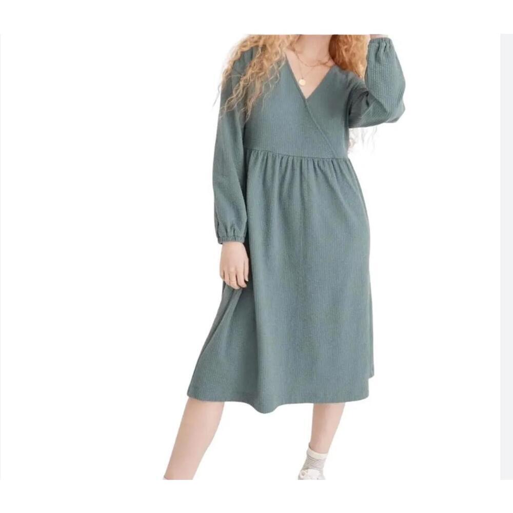 Madewell Women's Long Sleeve V-Neck Crossover Dress - Size Small